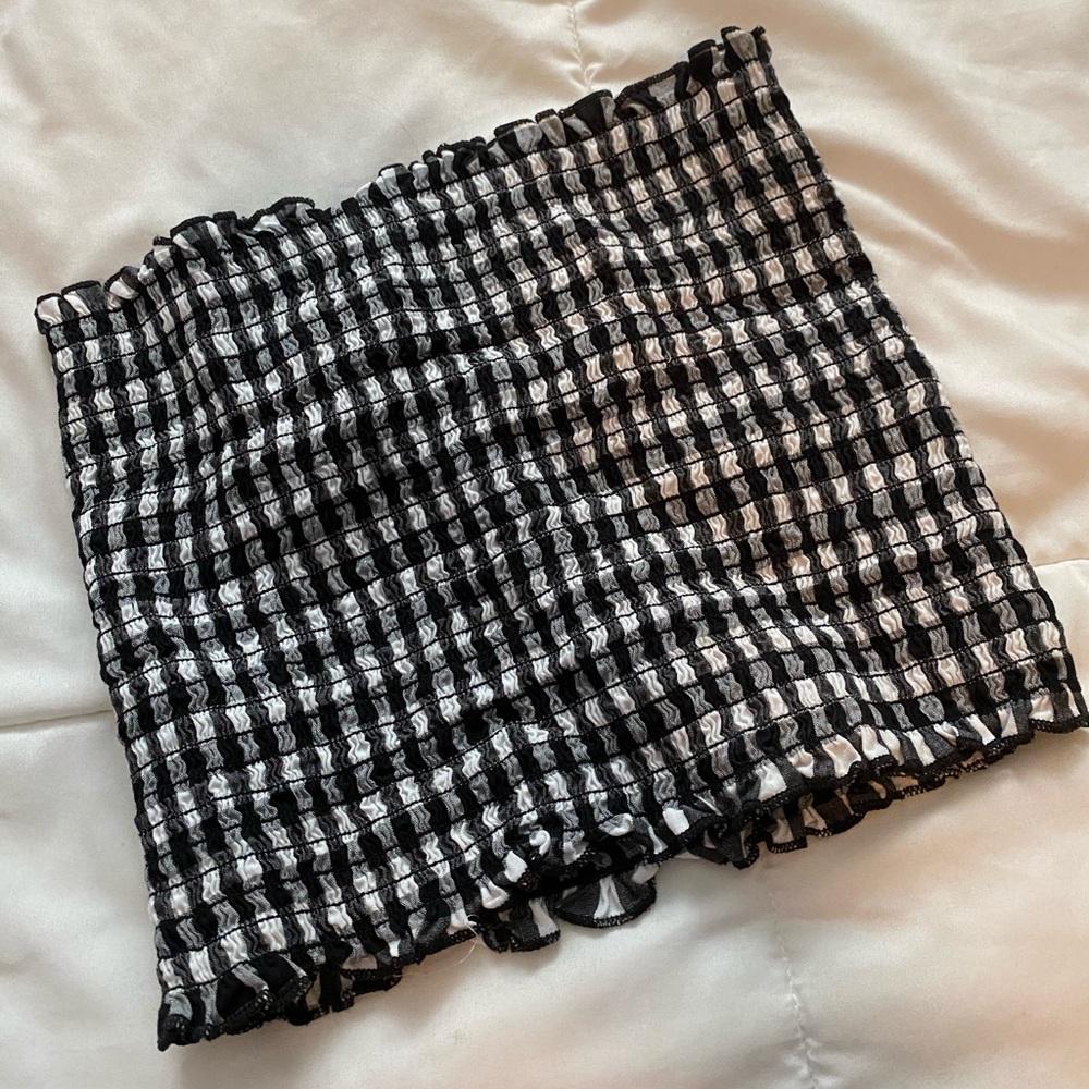 black and white gingham print tube top